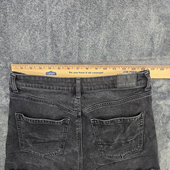 American Eagle stretch Jean shorts womens 8 black high rise denim raw hem - Picture 14 of 16